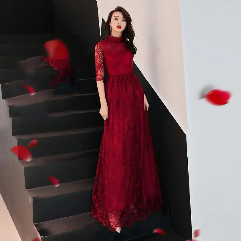 Red-Classic-Women-Toast-Clothing-Slim-V-Neck-Dress-Summer-NEW-Bridesmiad-Party-Gowns-Vestidos-Elegant (1)