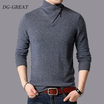 

Autumn Winter Fashion Trend Zipper Turtleneck Casual Men's Sweater 100% Wool Sweater Solid Young And Middle-aged Warm Clothes