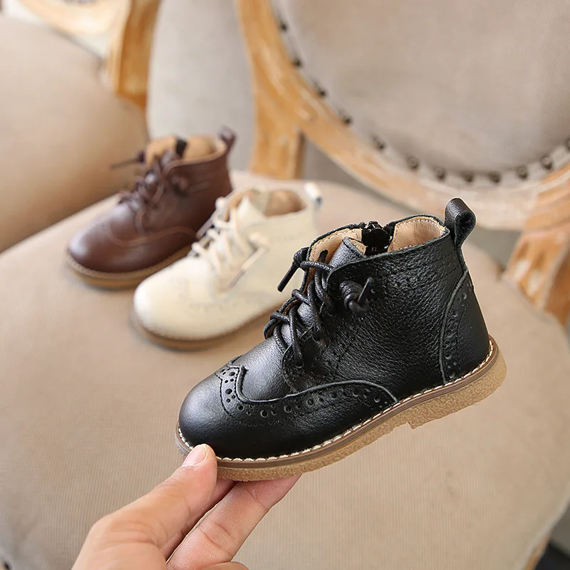 Детские Ботинки martin из натуральной кожи в британском стиле; модные ботинки на мягкой подошве для девочек; зимние хлопковые ботинки для мальчиков; детская кожаная обувь