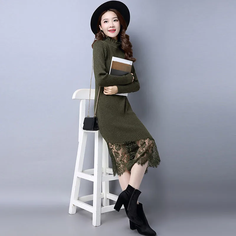 sweater dress with lace trim