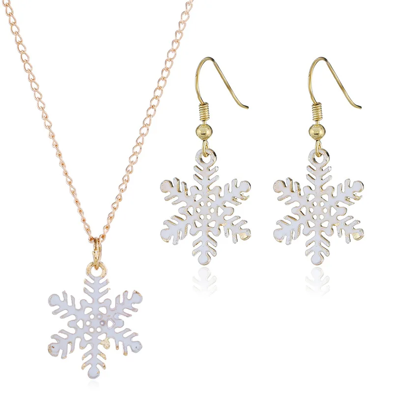

2019 Fashion Accessories Cute Cartoon Drip Color Snowflake Christmas Gift Earrings Necklace Set
