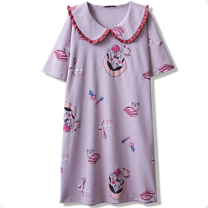 

M-4XL women's 2020 new large size nightgown casual short sleeve fashion cartoon printing comfortable summer girls' home clothes