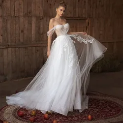 Sevintage Boho Wedding Dresses Lace Appliques Sweetheart Off the Shoulder Wedding Gown Backless Princess Bridal Dress