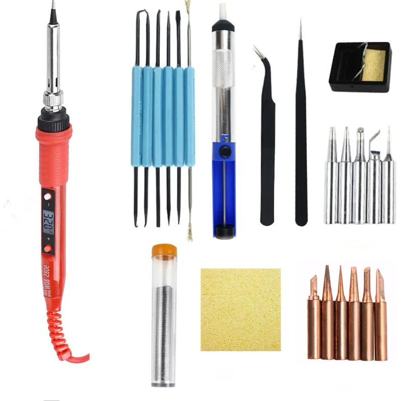 220V 80W  LCD Soldering iron kit adjustable temperature solder welding tools Ceramic heater with soldering tips Desoldering Pump