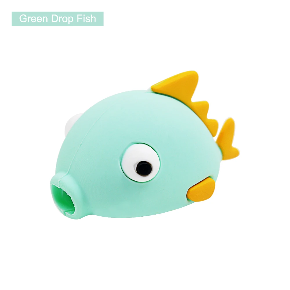 Green Drop Fish CHIPAL мультяшный кабель организатор протектор укус Милая рыбка Дракон укусов животных для iPhone Дата-кабель USB намотки Chompers аксессуар - Цвет: Green Drop Fish