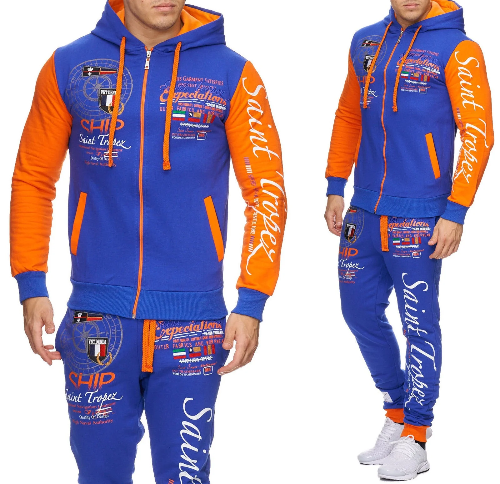 blue - orange Zogaa, мужские комплекты,, модная спортивная одежда, толстовки, штаны, набор, мужские спортивные костюмы, мужские спортивные костюмы, толстовки, свитшоты, повседневная верхняя одежда, костюмы - Цвет: blue - orange