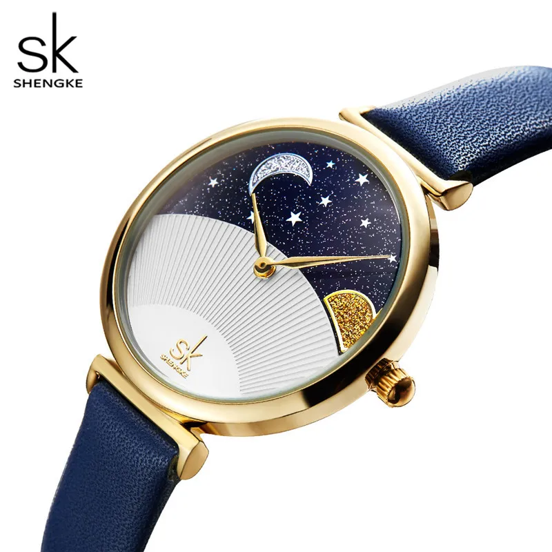 SHENGKE Лидирующий бренд солнце и часы в виде Луны женские наручные часы модные женские часы кожаные женские наручные часы reloj mujer relogio