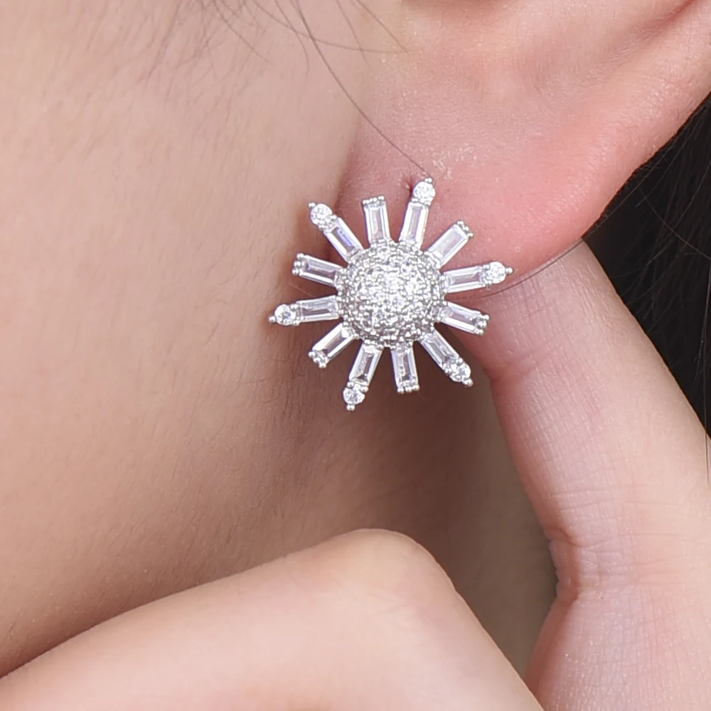 

LARRAURI Elegant Sector Fashion Cubic Zirconia Women Engagement Party Night Out Bridal Wedding Mini Stud Earrings for Women