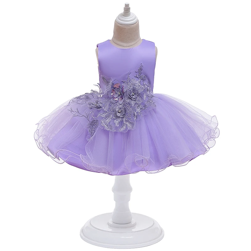 Baby Girl Wedding Bridesmaid Dress Children’s Festive Princess Floral Dresses For Birthday Party Custome Ball Gown Clothes - Цвет: Purple