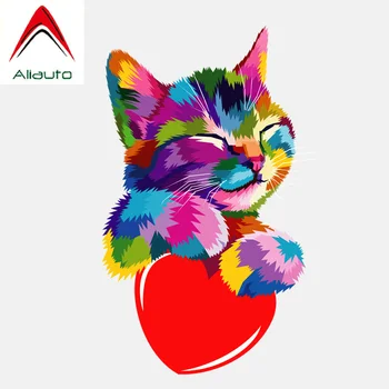 

Aliauto Car Sticker Colorful Cat Holding Heart Accessories PVC Decal for Audi A3 A8 6b Peugeot 307 Golf 6 ,10CM*16CM