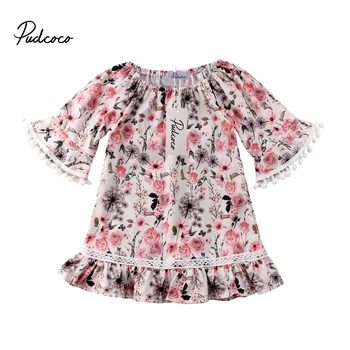 

Pudcoco New Toddler Infant Kids Baby Girls Floral Party Pageant Summer Dress Lace Tassel Mini Sundress Party Clothes 1-6T