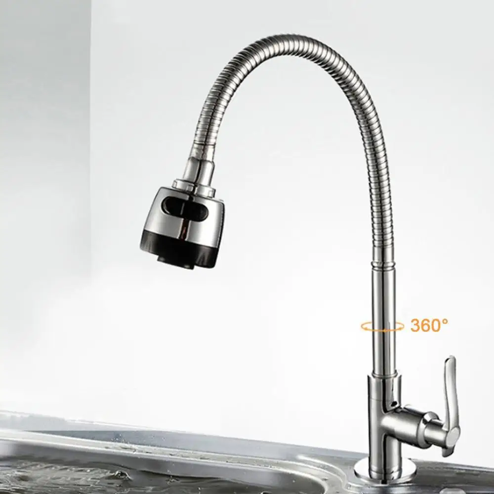 

360 Degree Rotation Kitchen Water Tap G1/2in Universal Bendable Home Kitchen Single Cold Water Tap Kitchen Sink Water Faucet