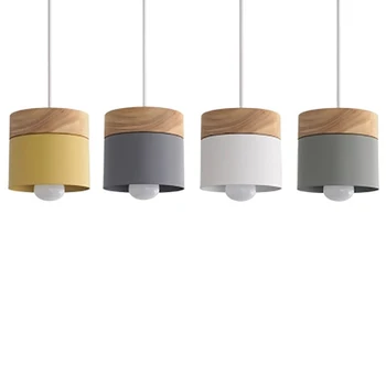 

Nordic Pendant Light Vintage Simple Iron Wood White Gray Yellow E27 Modern Macaron Hanging Lamp For Bedroom Home Improvement
