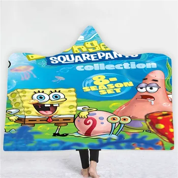 

SpongeBob Hooded Blanket Cartoon Fleece Blanket Picnic Travel Wearable Blanket 3D Print Nap Office Sofa Soft Throw Blanket