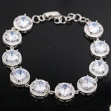 14x14 мм Горячая Белый сапфир Белый CZ дамы PresentSilver браслет 7,0-7.5in"