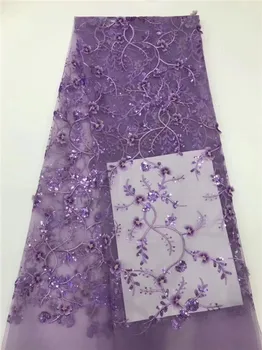 

Elegant purple French lace fabric nice net lace fabric with sequins for evening dress PDN871(5yards/lot)