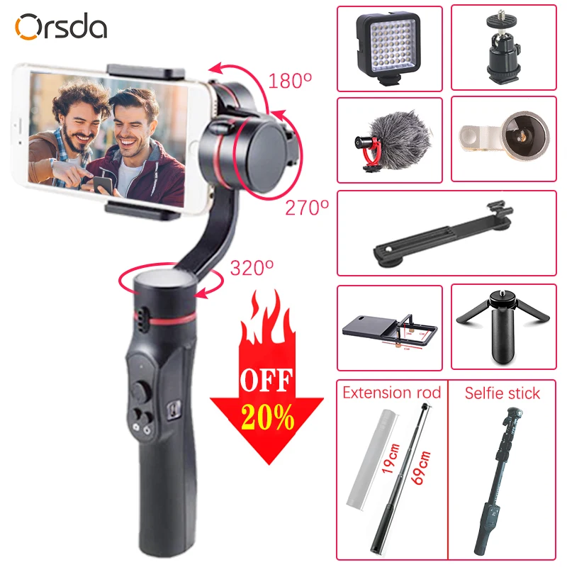 Orsda 3 Axis Smartphone Gimbal Camera Handheld Stabilizer Cellphone estabilizador for Phone 11 Gopro Camera for Live Vlogging Orsda 3 Axis Smartphone Gimbal Camera Handheld Stabilizer Cellphone estabilizador for Phone 11 Gopro Camera for Live Vlogging