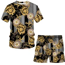Summer 2021 new Luxury 3D print suit pattern T shirt short sleeve + casual shorts Men / Women Streetwear Crown clothing Tops