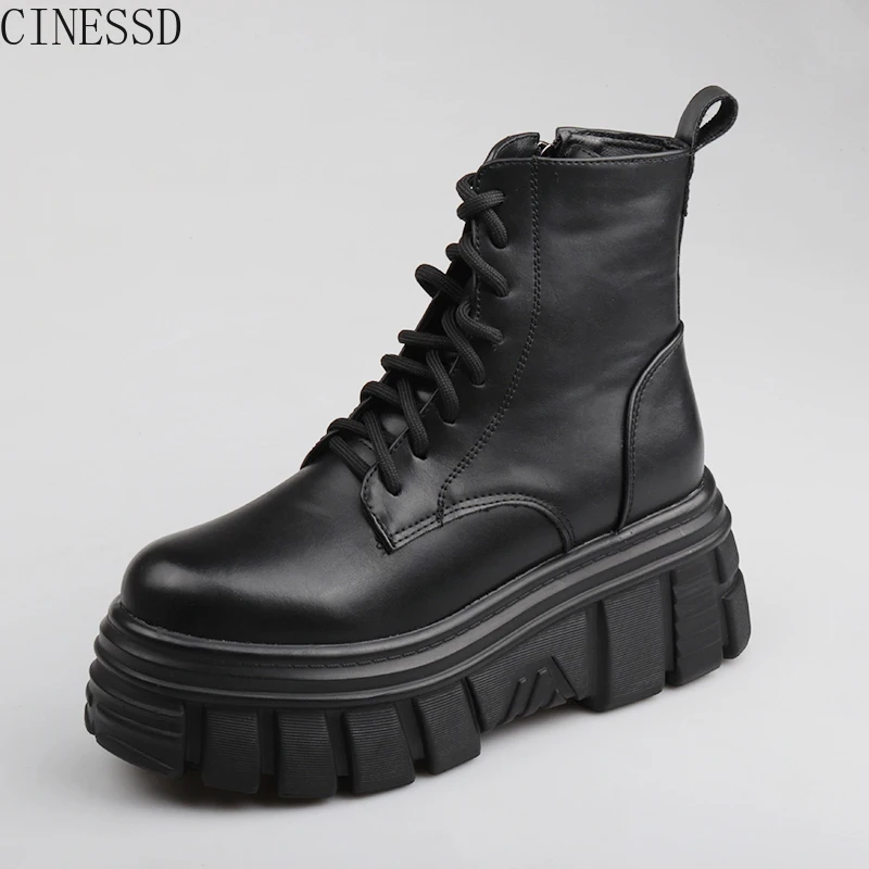 

Europe station's 2020 new platform muffin wedges lace-up Martin motorcycle boots with fleece booties fashionable shoes women