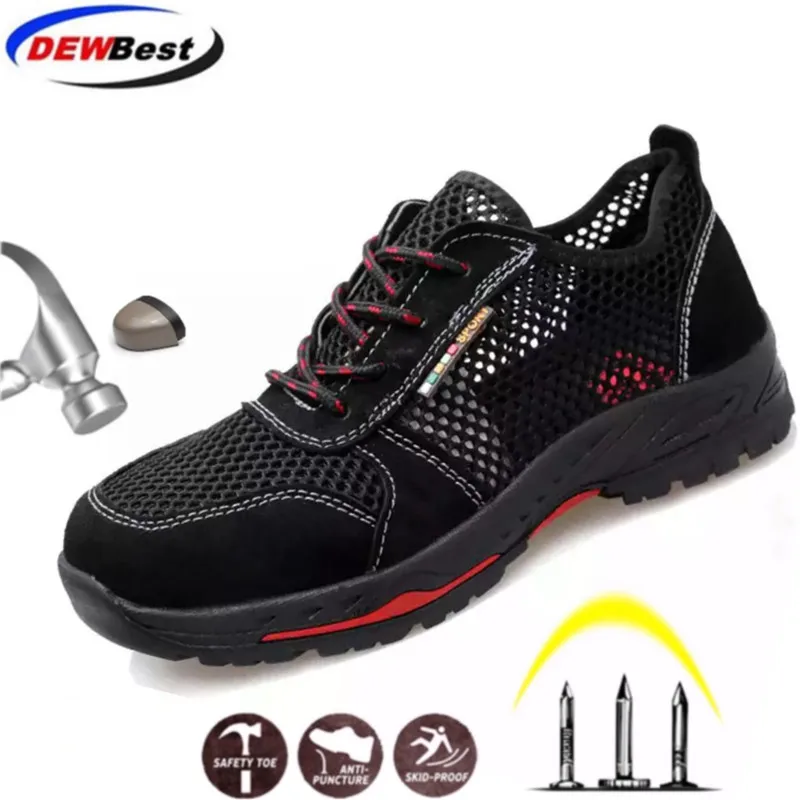 

DEWBEST Summer Breathable Fashion safety shoes Men's breathable Mesh anti-smashing piercing Lightweight Steel Toe Cap Sneakers