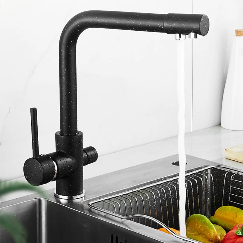 Kitchen Sink Faucet Mixer Seven Letter Design 360 Degree Rotation Water Purification Tap Dual Handle