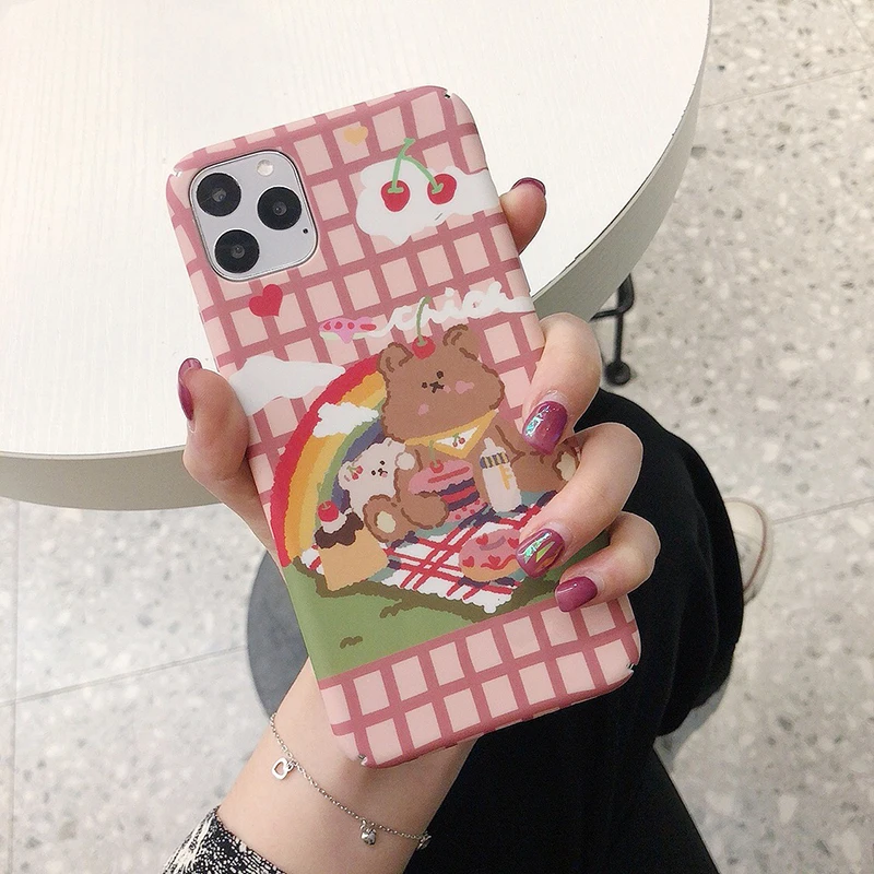 Жесткие чехлы для телефонов с мультяшным радужным медведем для iphone 11 Pro X 7 6 6S 8 Plus, матовая задняя крышка для iphone 11 Pro XS, чехол для MAX XR, чехлы