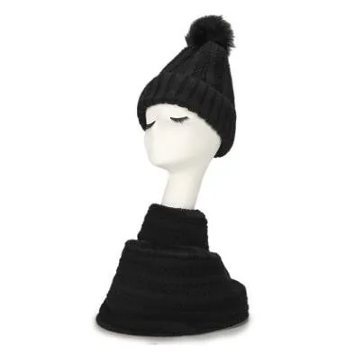 SILOQIN длинный шарф вязаная шапочка-бини Для женщин комплект из двух предметов: одна теплая зимняя шапка с плюшевой подкладкой плотная, ветронепроницаемая Лыжная Головные уборы Шапки - Цвет: Black