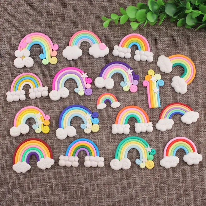 

10/30Pcs Random Rainbow Cloud Shape Polymer Clay Embellishments Sweet Candy Color DIY Barrette Miniature Flat Back Accessories