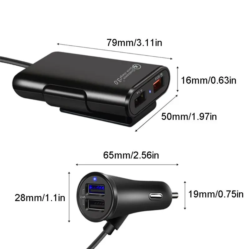 Универсальное автомобильное зарядное устройство с 4 usb-портами, Передняя Задняя часть сиденья QC3.0, быстрая зарядка для телефона