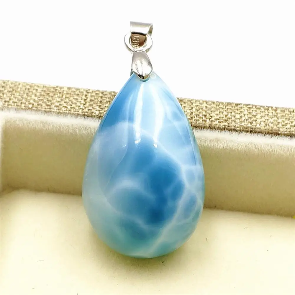 

Genuine Natural Blue Larimar Necklace Pendant Gemstone For Women Men 26x16x10mm Water Pattern Lucky Love Gift Pendant AAAAA