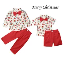 Комплекты одежды для маленьких мальчиков 1-6 лет, костюм, Свадебный галстук-бабочка, Рождественская футболка+ штаны