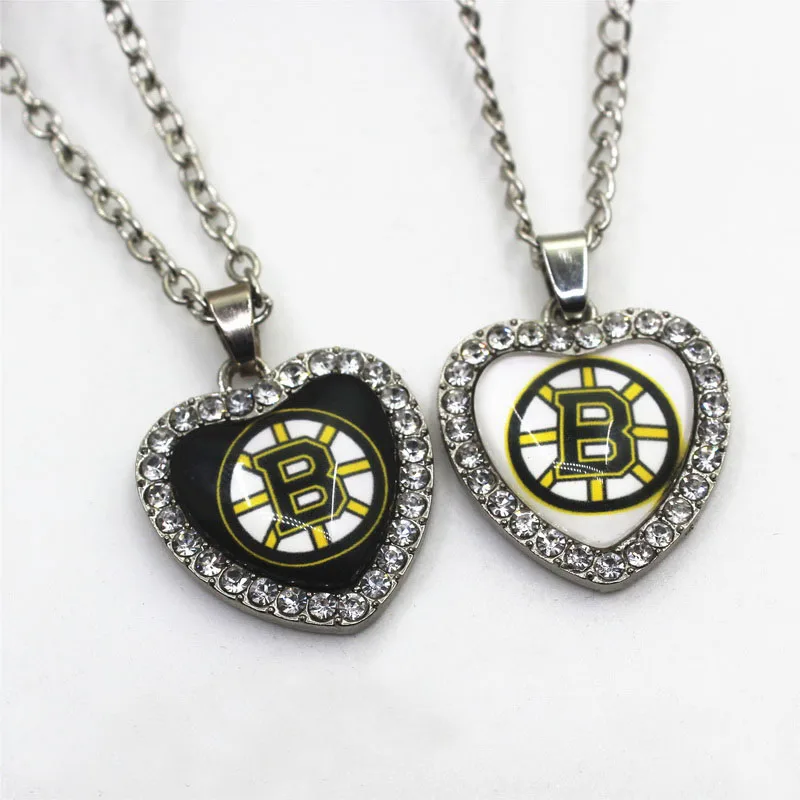 MIx Хоккейная команда 10 шт./лот Boston Charms brinins Кристальное сердце ожерелье Подвески с цепочкой ожерелье ювелирные подвески для самостоятельного изготовления - Окраска металла: MIx