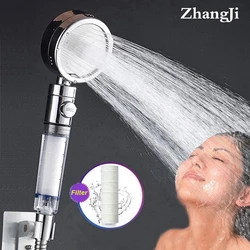 ZhangJi Skin Care High Pressure 3 Modes Shower Head with Stop Button Water Saving Replaceable Filter Spray Nozzle Black