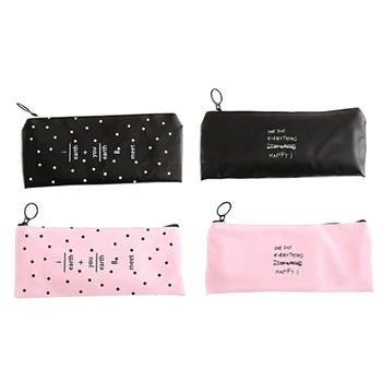 

Cute Pink Black Pencil Case For Girls Kawaii Black White Dot Pu Leather Pen Bag Stationery Pouch Office School Supplies