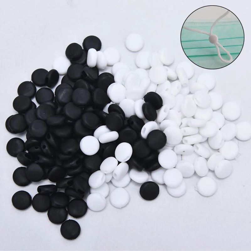 

100pcs 15mm Flat Adjustment Buckle Beads Silica Gel Bottons for Mask Elastic Cord Stopper Rope Lock DIY Strap Cord Ends