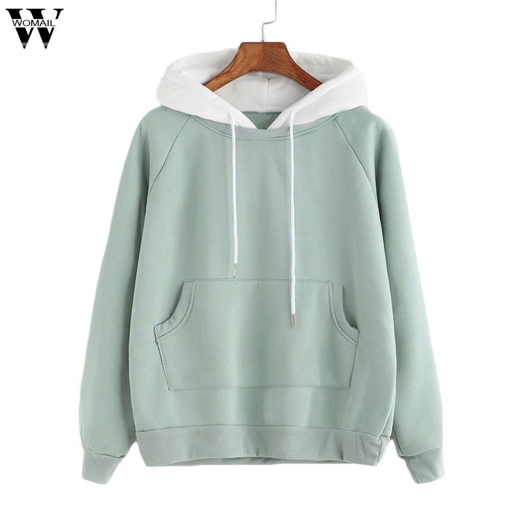 

Womail Sweatshirts Women's Stitching Contrast Color Long Sleeve Plus Velvet Hoodies Spring Sudadera Autumn Sweatshirt S-XXL JU25
