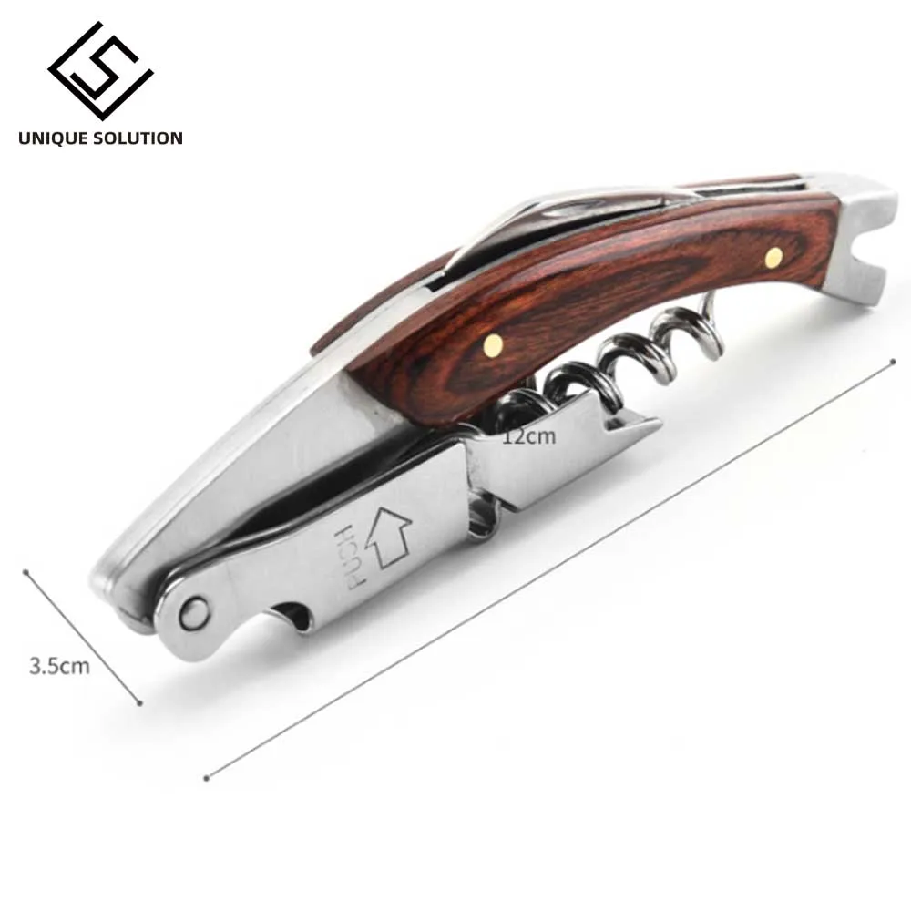 Stainless Steel Corkscrew Wine Bottle Opener with Knife Wooden Handle Beer Bottle Opener Keychain Bar Accessories Kitchen Tools  