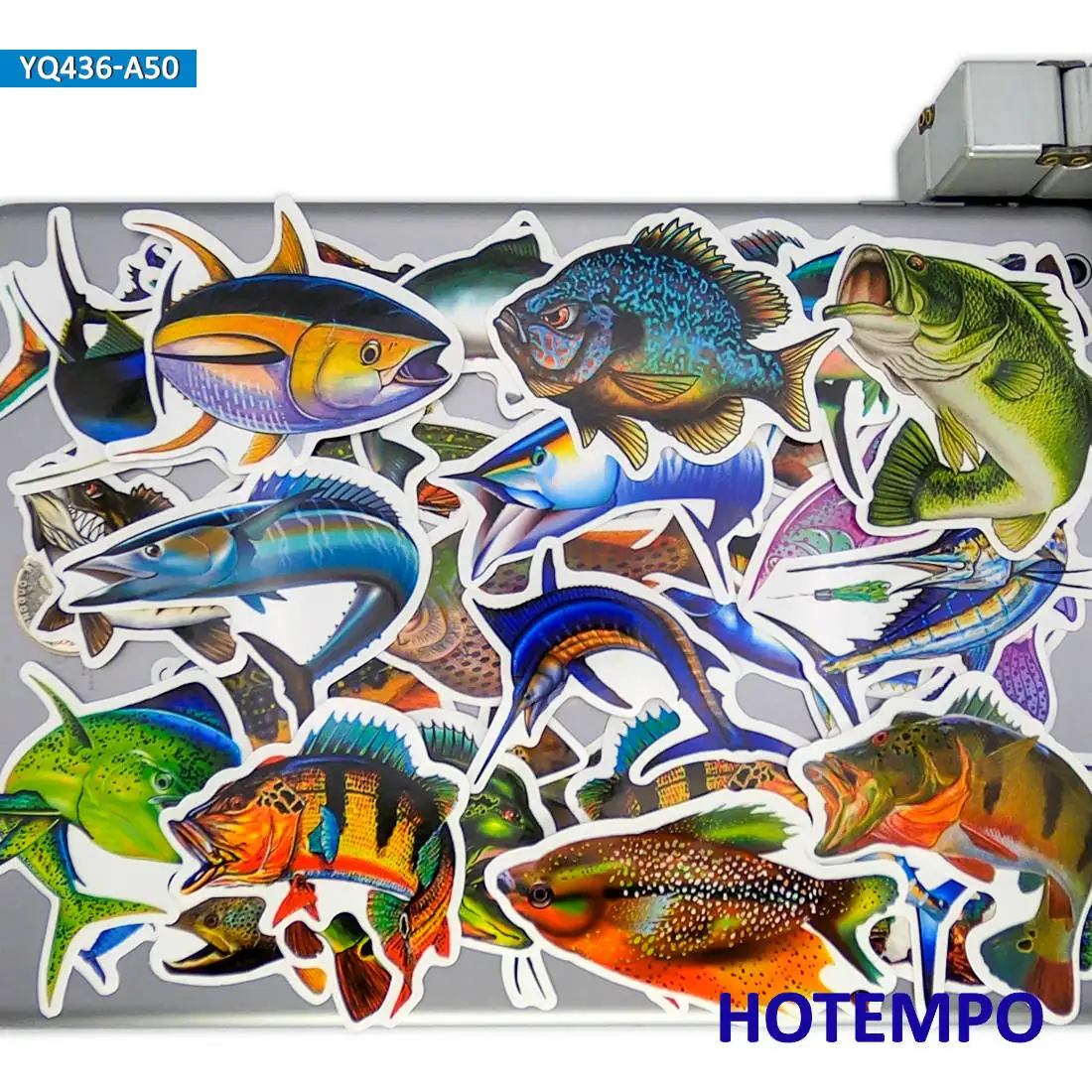 50Pieces Go Fishing Style Marine Fish Stickers for Fisherman Boat Phone Luggage Scrapbook Motorcycle Bike Car Laptop Sticker Toy