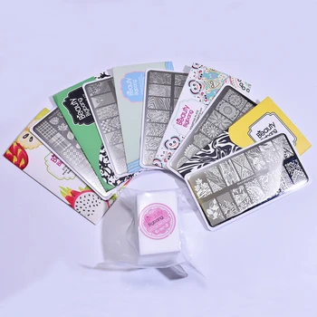 

Beautybigbang Stamping Plate Set Stainless Steel Flower Leaves Image 5 PCS Nail Stamp Art Template With Nails Wipes Accessoires