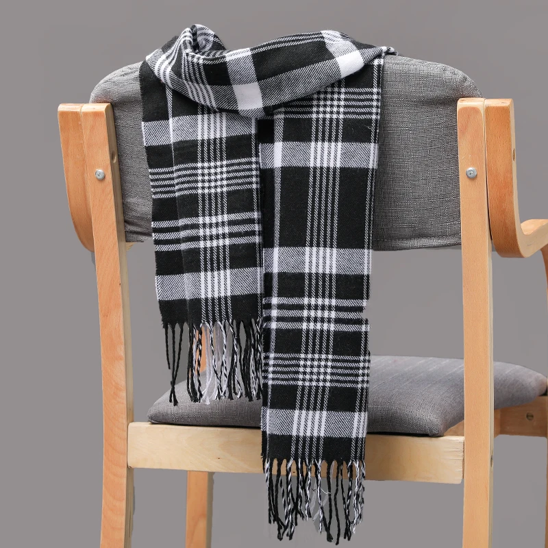 190*35cm Men girls neckwear cashmere check children scarf in Autumn and winter Korean version long thick warm all-match parent-c men wearing scarves Scarves