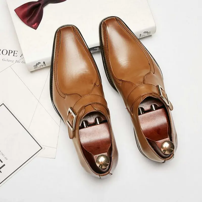 Высококачественная Мужская обувь из натуральной кожи с квадратным носком; ручная пряжка на ремешке; Мужская обувь для свадебной вечеринки; парадная обувь; A51-04