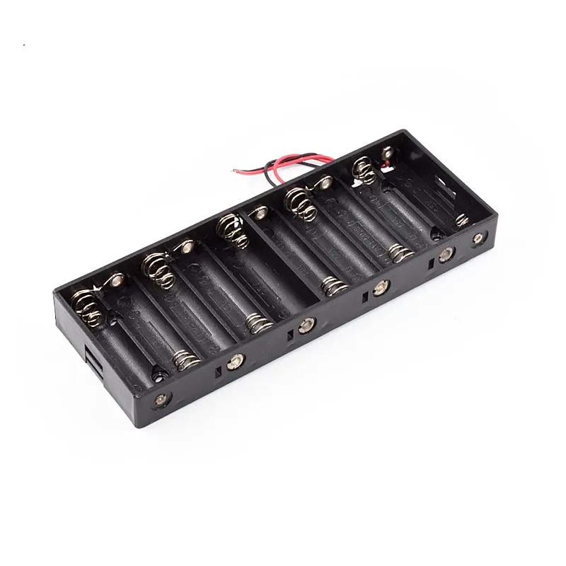 10X1.5V AA 배터리 홀더 플라스틱 쉘 10 슬롯 15V 배터리 보관함 케이스 검정색 이중 와이어 리드 포함