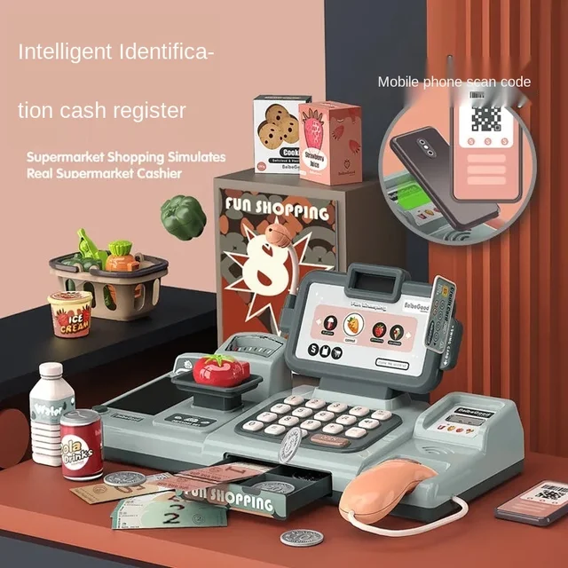 24Pcs/Set Checkout Counter Role Pretend Play Cashier Electronic Mini Simulated Supermarket Cash Register Kits Toys Kids Girl Toy 5