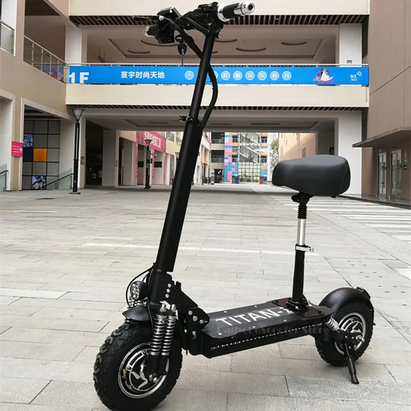 Black 60V With Seat Мощный внедорожный электрический скутер, два колеса, электрические скутеры, 11 дюймов, двойной привод, 1200 Вт, 90 км/ч, складные электрические велосипеды для взрослых - Цвет: Black 60V With Seat