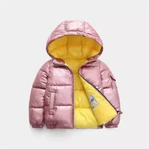 Пуховики для маленьких девочек Новинка года, зимняя одежда для малышей флуоресцентные куртки для девочек детское пуховое пальто с капюшоном для мальчиков, верхняя одежда - Цвет: Розовый