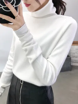 

Turtleneck Sweaters Women Long Solid Cashmere Handmade Knit Wool Loose Jumper Pullovers Winter Simple Warm High Collar KK60MY