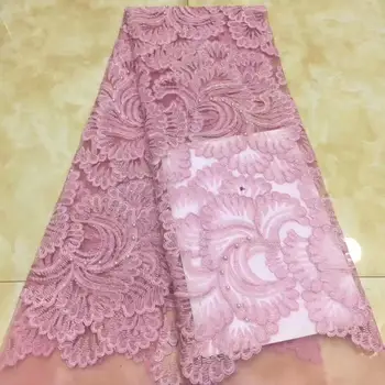 

pink french lace fabric african sequin lace fabric 2019 high quality beads lace tissu dentelle africain bridal fabric 5yard/lot
