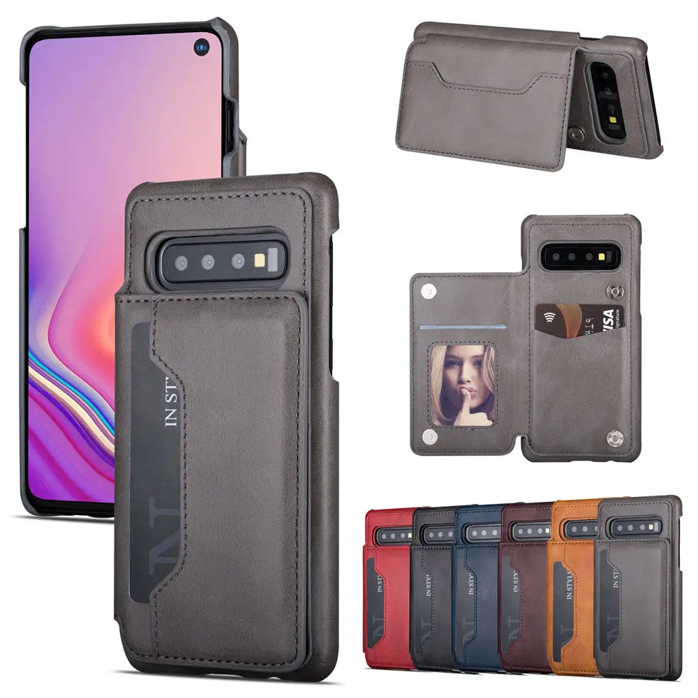 

With card slot skin Kickstand Case For Samsung Galaxy S10 S9 S8 Plus S10E Note8 A70 A50 Retro Magnetic leather Back Flip Cover