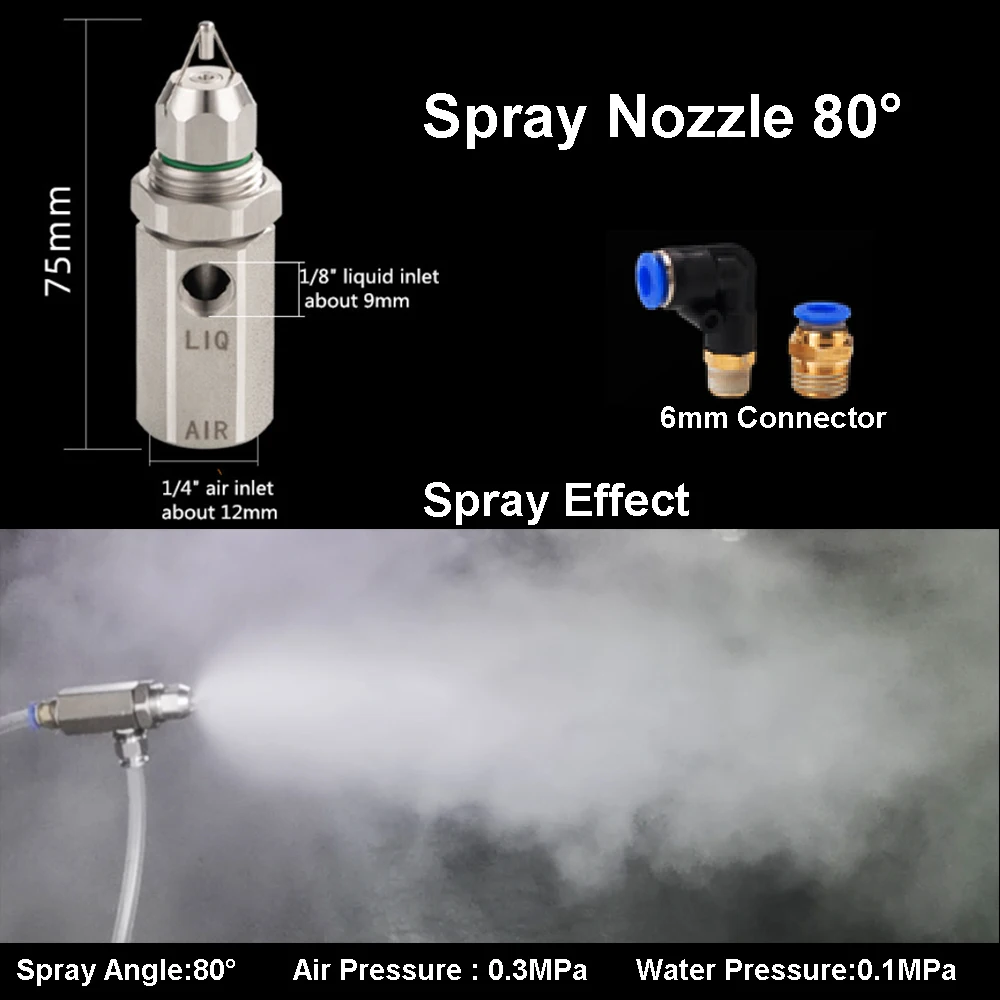 Ugello atomizzatore d'aria, 1/4BSPT Misting Bassa Pressione Solid Cone Spray Ugelli Nebulizzatori a punta per polvere spaziale, raffreddamento
