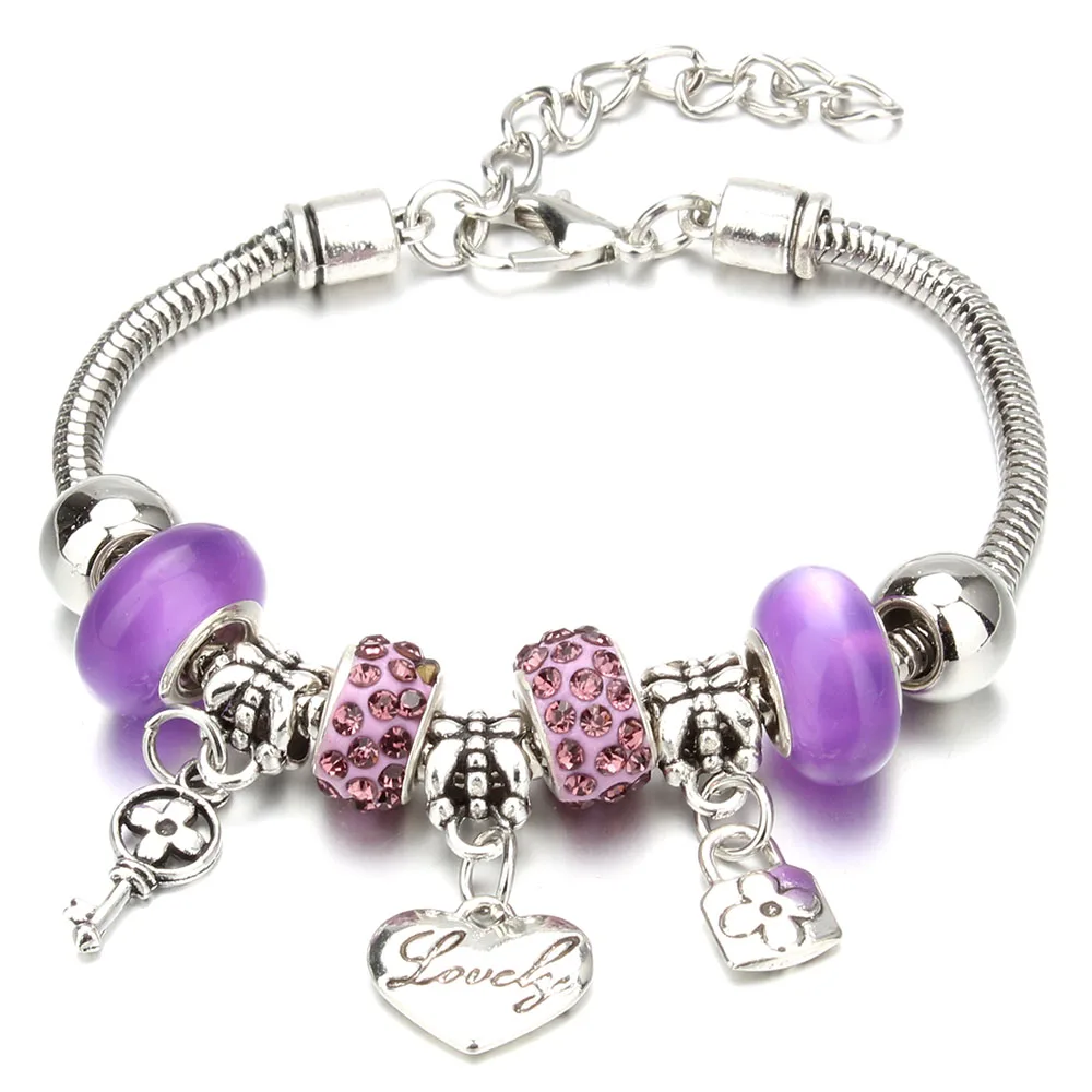 Antique Original Love Heart Key Lock Shape 6 Colors Charm Bracelets for Women Clay Beads Bracelet & Bangle DIY Jewelry Gifts Bracelet Jewelry